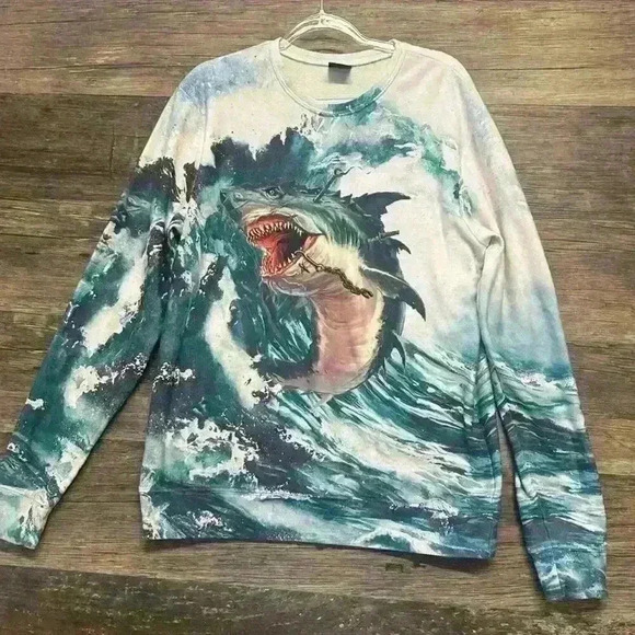 Aloha From Deer Shark Attack Graphic Sweatshirt Size Large Men’s - Picture 1 of 3